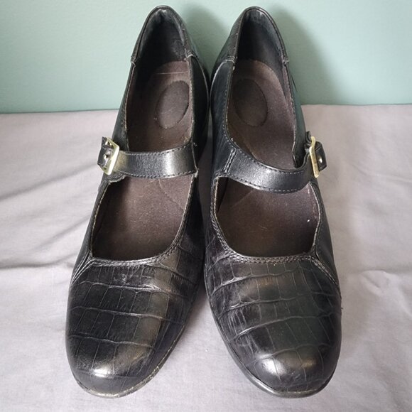 Clarks Ingalls Artic Mary Jane Shoes 10M Black Leather Crocodile Design - Picture 5 of 11